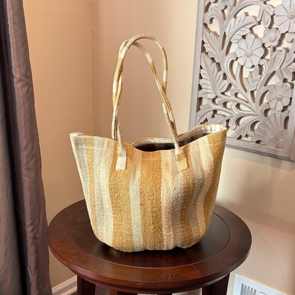 Lucky Brand Tan and Cream Woven Tote Bag